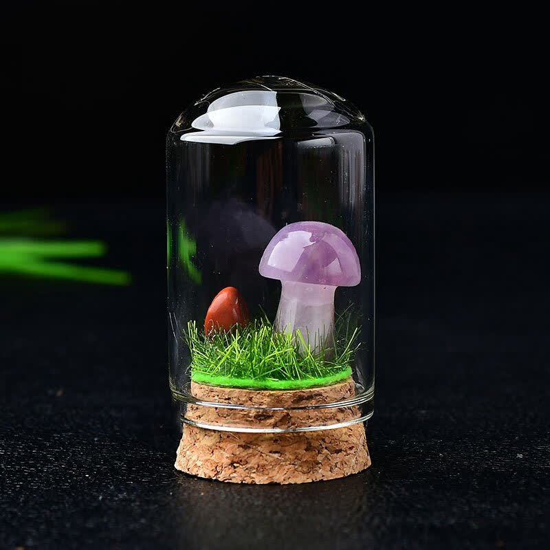 Olivenorma Glass Cover Crystal Mushroom Carving Gemstone Decoration - Amethyst - image 1