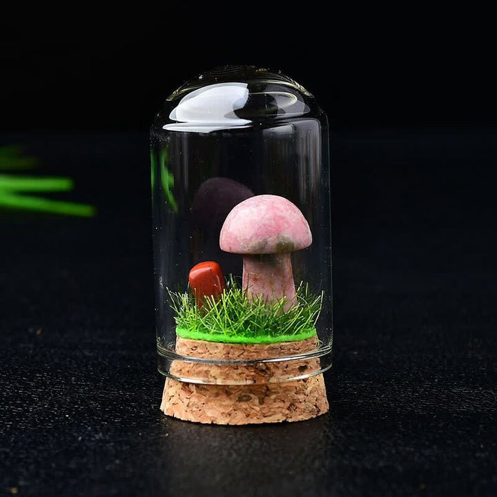 Olivenorma Glass Cover Crystal Mushroom Carving Gemstone Decoration - Rhodonite - image 27