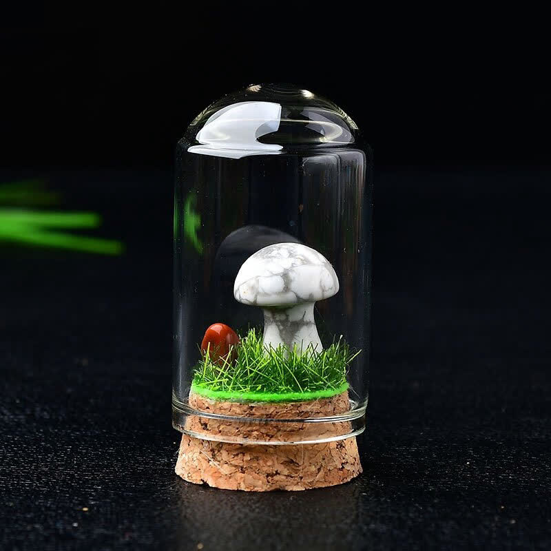 Olivenorma Glass Cover Crystal Mushroom Carving Gemstone Decoration - White Turquoise - image 34