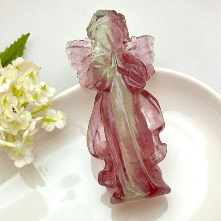 Olivenorma Natural Rainbow Fluorite Angel Carving Gemstone Decoration - image 2