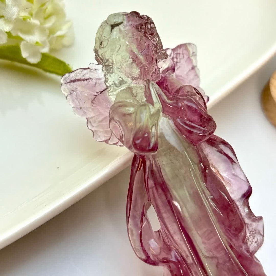 Olivenorma Natural Rainbow Fluorite Angel Carving Gemstone Decoration - image 3