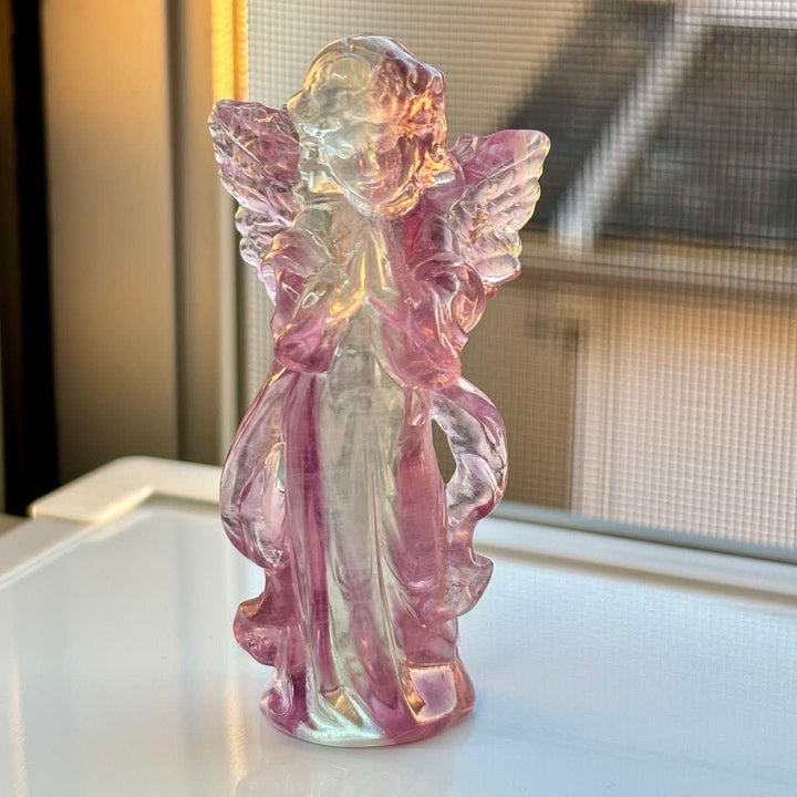 Olivenorma Natural Rainbow Fluorite Angel Carving Gemstone Decoration - image 1