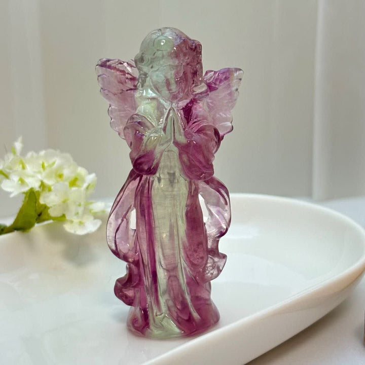 Olivenorma Natural Rainbow Fluorite Angel Carving Gemstone Decoration - image 5