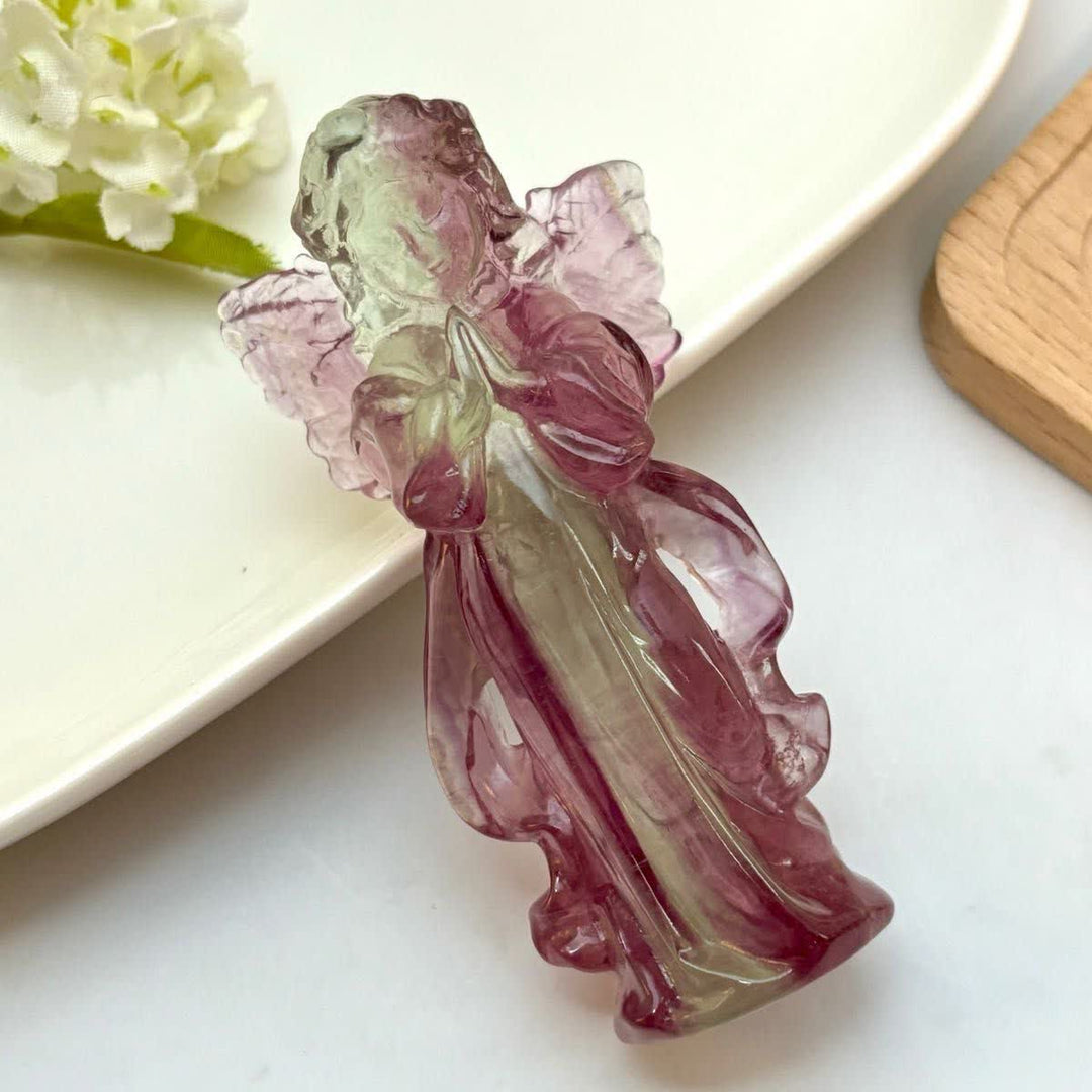Olivenorma Natural Rainbow Fluorite Angel Carving Gemstone Decoration - image 4