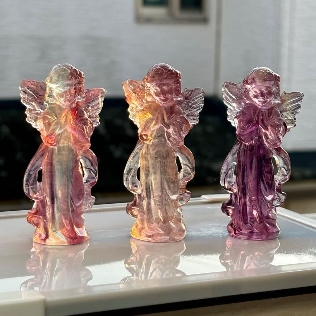 Olivenorma Natural Rainbow Fluorite Angel Carving Gemstone Decoration - Large: 2.1cm*6.9cm - image 0