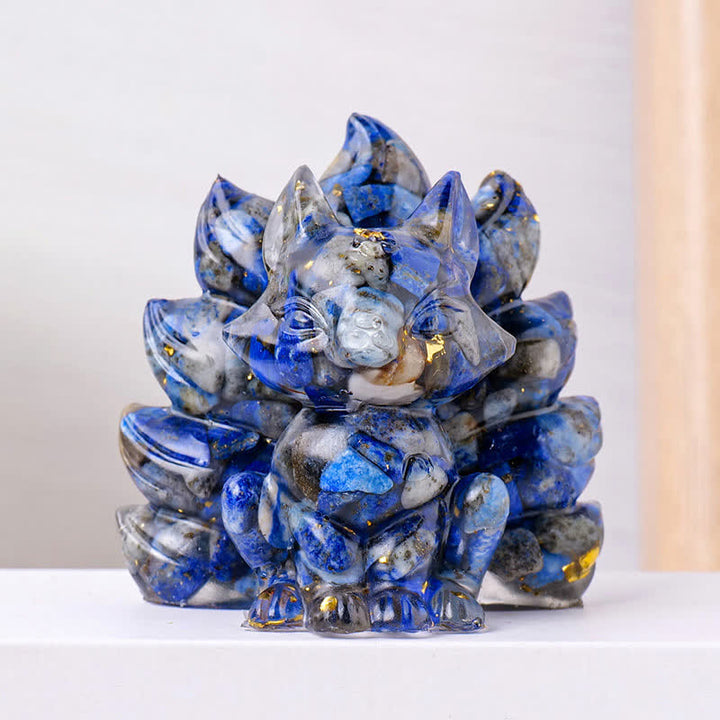 Olivenorma Crystal Resin Nine-Tailed Fox Carving Gemstone Decoration - Lapis Lazuli - image 7