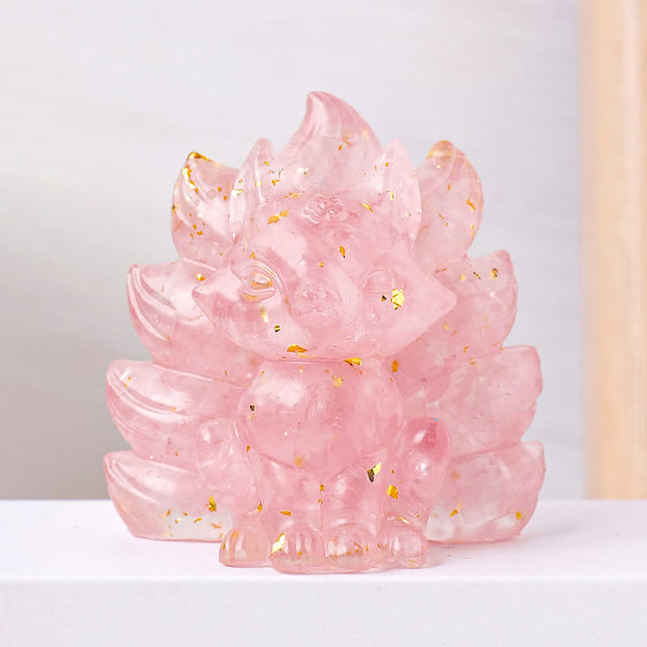 Olivenorma Crystal Resin Nine-Tailed Fox Carving Gemstone Decoration - Rose Quartz - image 11