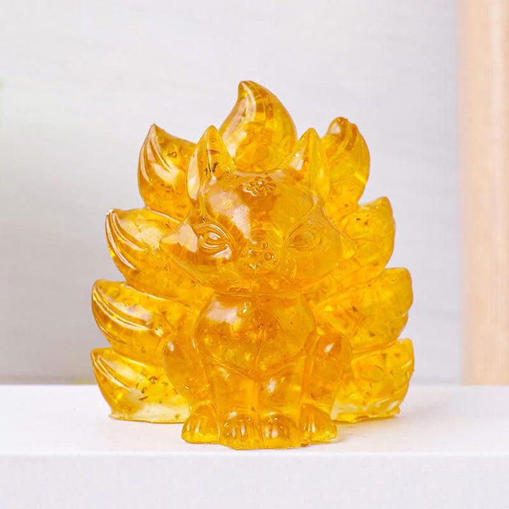 Olivenorma Crystal Resin Nine-Tailed Fox Carving Gemstone Decoration - Citrine - image 3