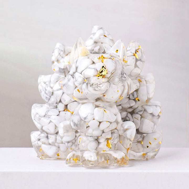 Olivenorma Crystal Resin Nine-Tailed Fox Carving Gemstone Decoration - White Turquoise - image 19