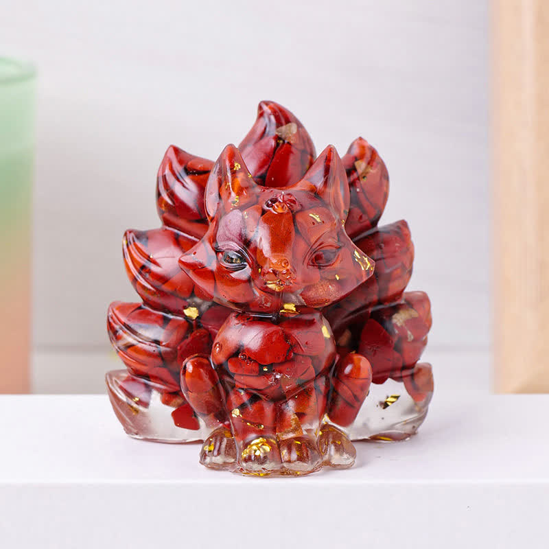 Olivenorma Crystal Resin Nine-Tailed Fox Carving Gemstone Decoration - Red Jasper - image 9