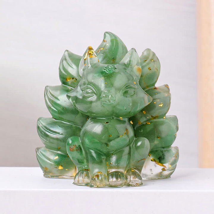 Olivenorma Crystal Resin Nine-Tailed Fox Carving Gemstone Decoration - Green Aventurine - image 5