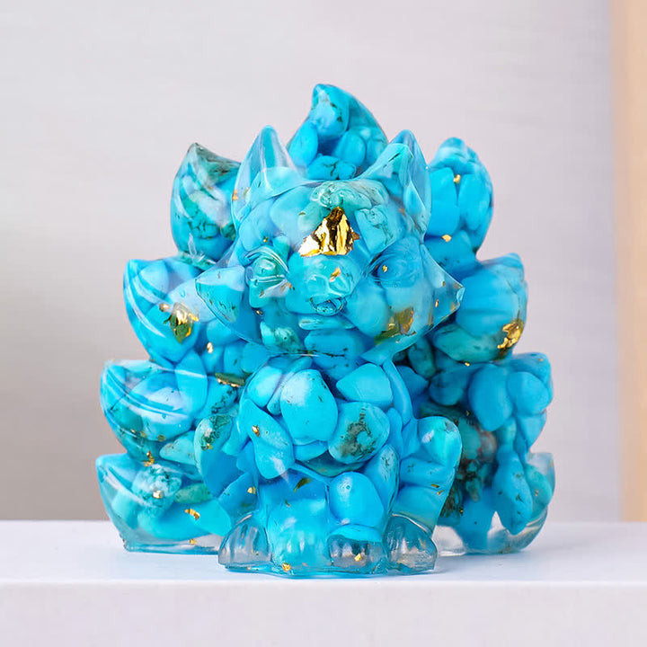 Olivenorma Crystal Resin Nine-Tailed Fox Carving Gemstone Decoration - Turquoise - image 17