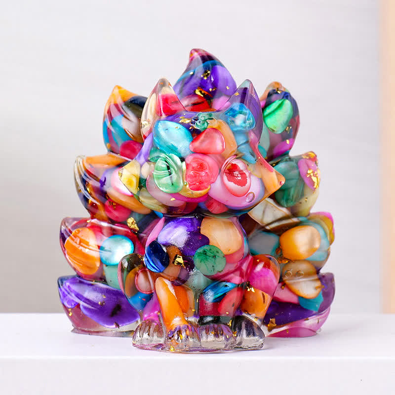 Olivenorma Crystal Resin Nine-Tailed Fox Carving Gemstone Decoration - Colorful Shells - image 21