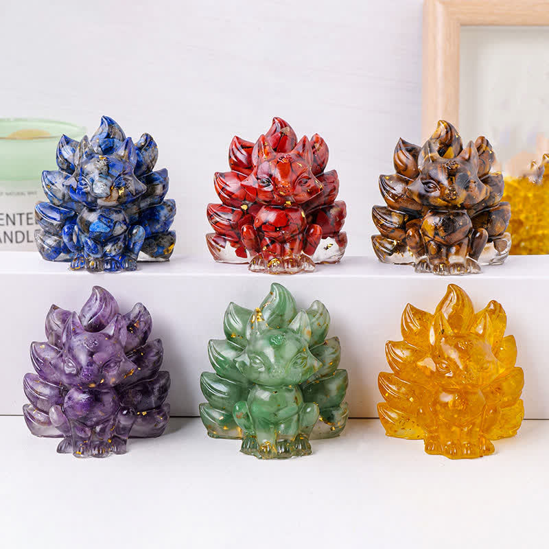 Olivenorma Crystal Resin Nine-Tailed Fox Carving Gemstone Decoration - image 22