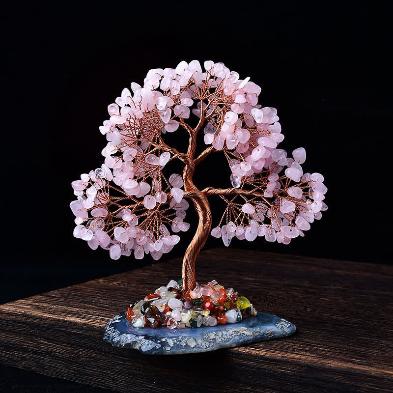 Olivenorma Colored Agate Gravel Base Feng Shui Tree - Rose Quartz - image 2