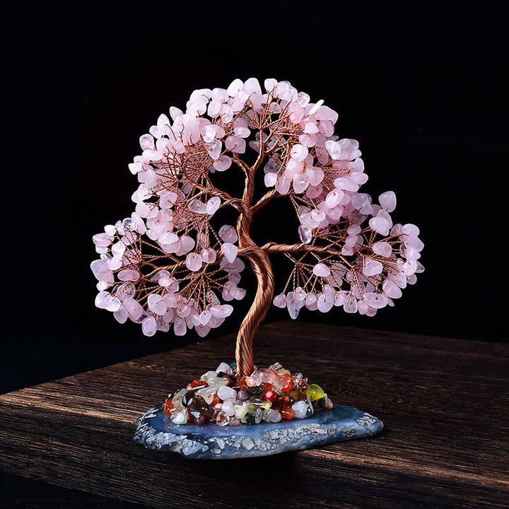 Olivenorma Colored Agate Gravel Base Feng Shui Tree - Rose Quartz - image 2