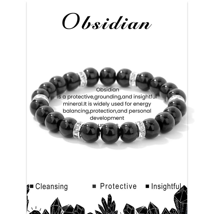 Olivenorma Natural Gemstone Round Shaped Healing Beaded Bracelet - Obsidian - image 6