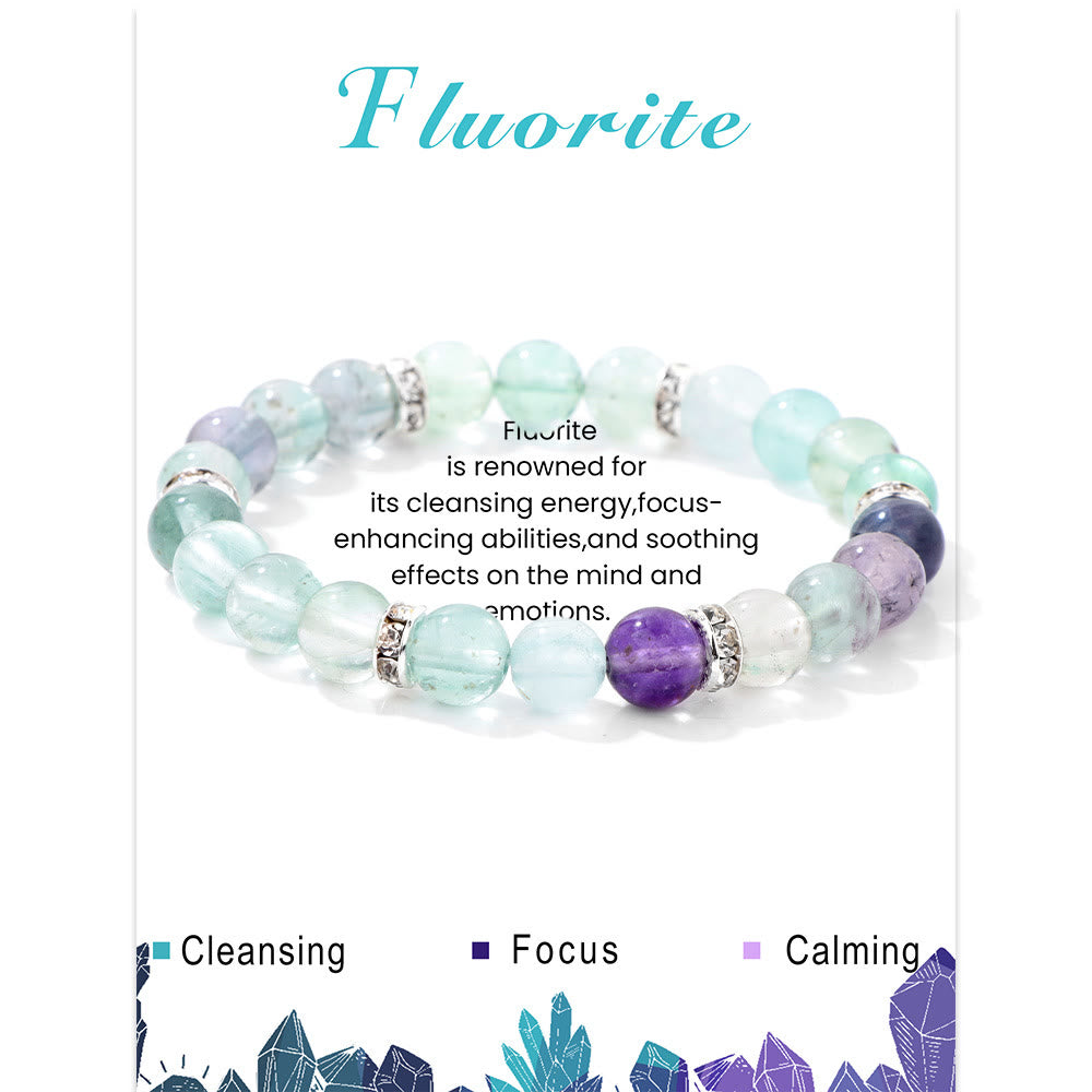 Olivenorma Natural Gemstone Round Shaped Healing Beaded Bracelet - Fluorite - image 25