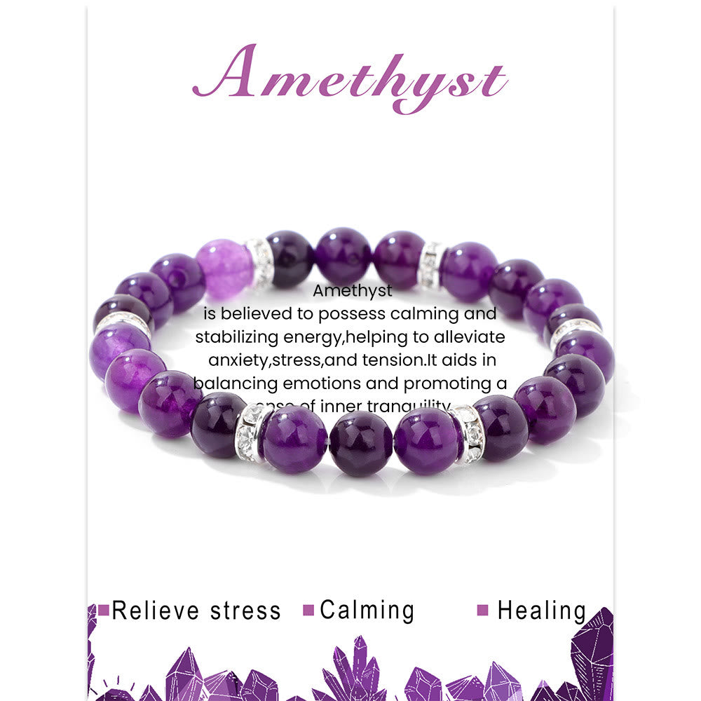 Olivenorma Natural Gemstone Round Shaped Healing Beaded Bracelet - Amethyst - image 3