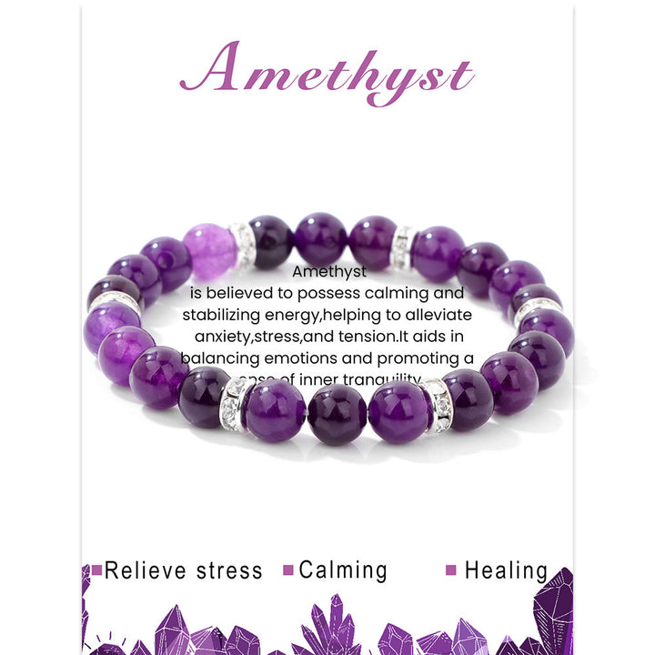 Olivenorma Natural Gemstone Round Shaped Healing Beaded Bracelet - Amethyst - image 3