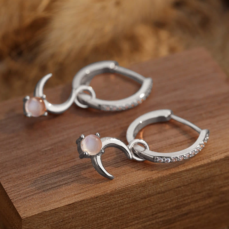 Olivenorma Moonstone Crescent Gemstone Dangle Earrings - image 4