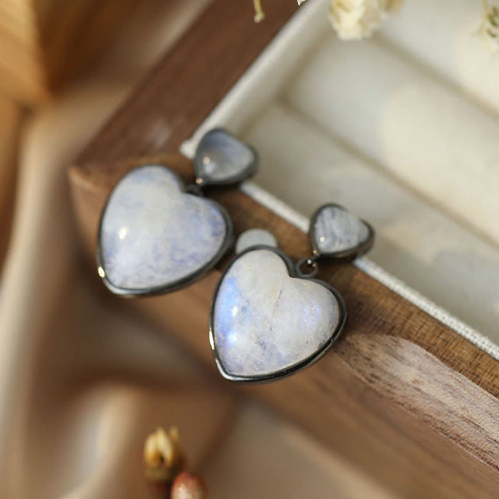 Olivenorma Moonstone Heart Shaped Dangle Earrings - Moonstone - image 0