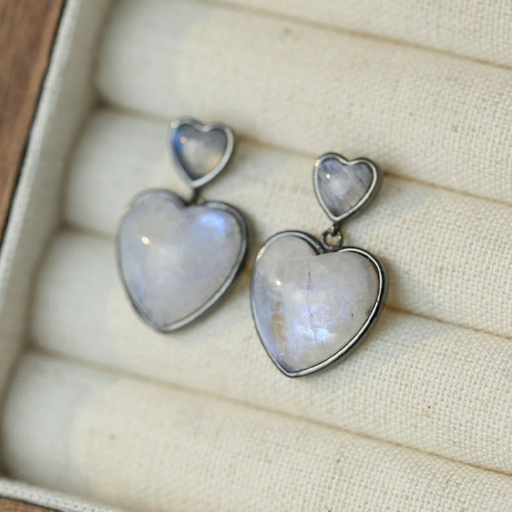 Olivenorma Moonstone Heart Shaped Dangle Earrings - image 3