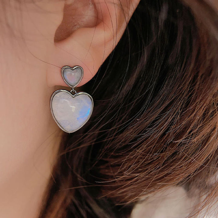 Olivenorma Moonstone Heart Shaped Dangle Earrings - image 2