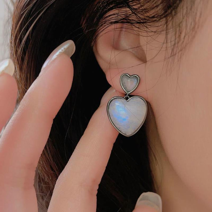 Olivenorma Moonstone Heart Shaped Dangle Earrings - image 1