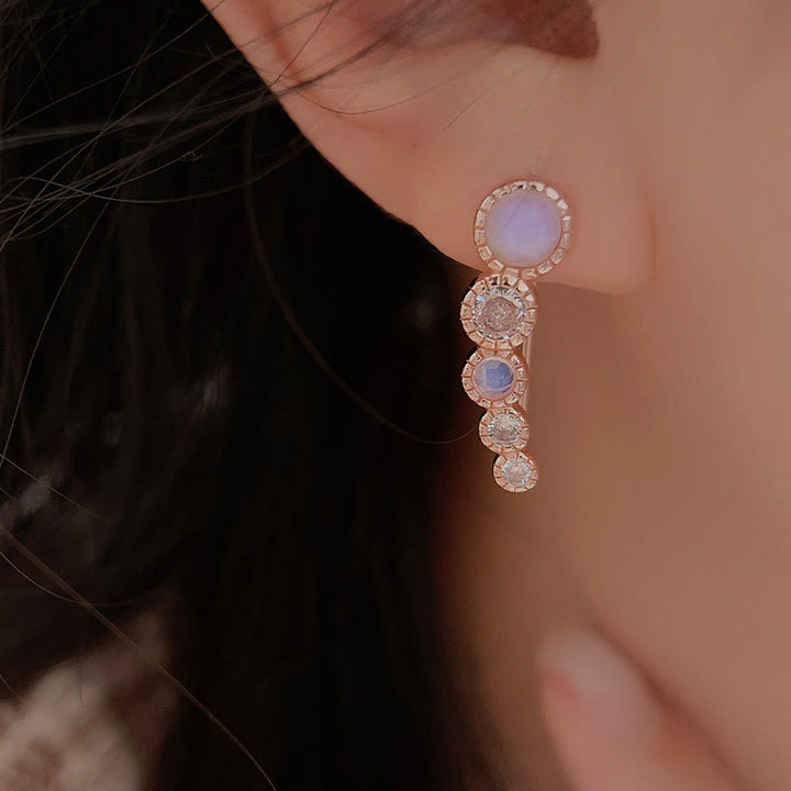 Olivenorma Round Moonstone White Zircon Gemstone Earrings - image 2