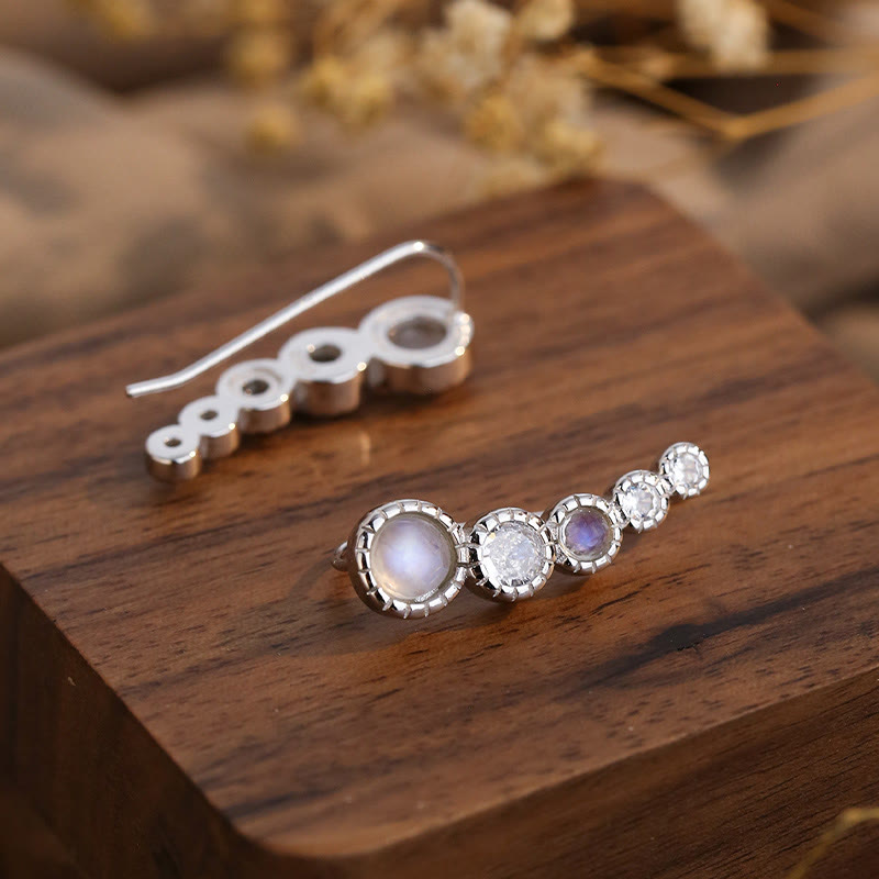 Olivenorma Round Moonstone White Zircon Gemstone Earrings - Silver - image 3