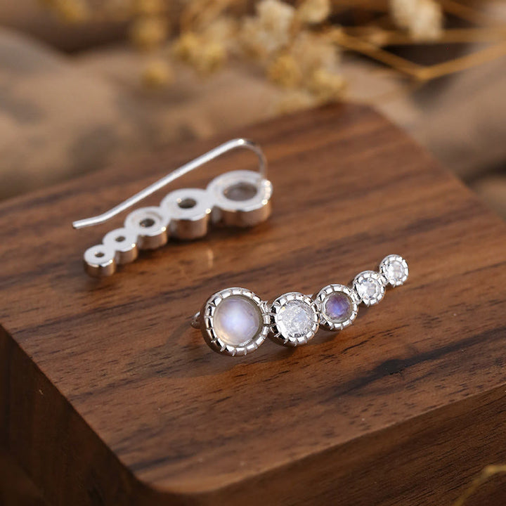Olivenorma Round Moonstone White Zircon Gemstone Earrings - Silver - image 3