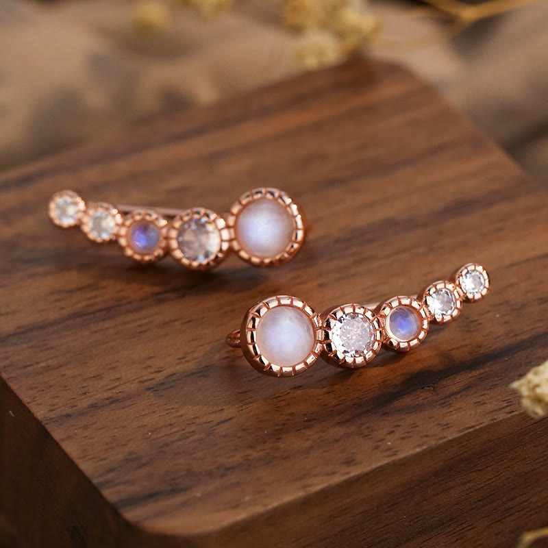Olivenorma Round Moonstone White Zircon Gemstone Earrings - RoseGold - image 1