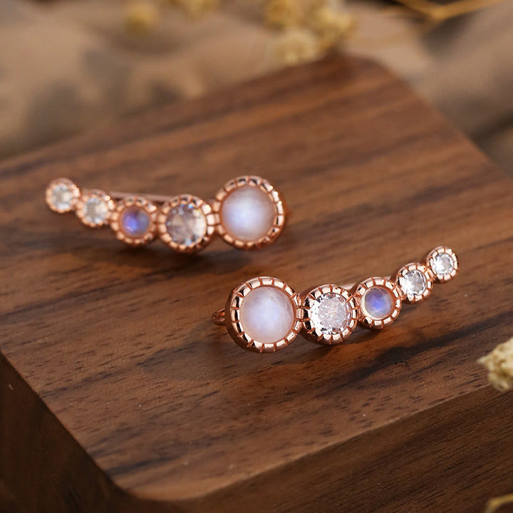 Olivenorma Round Moonstone White Zircon Gemstone Earrings - RoseGold - image 1