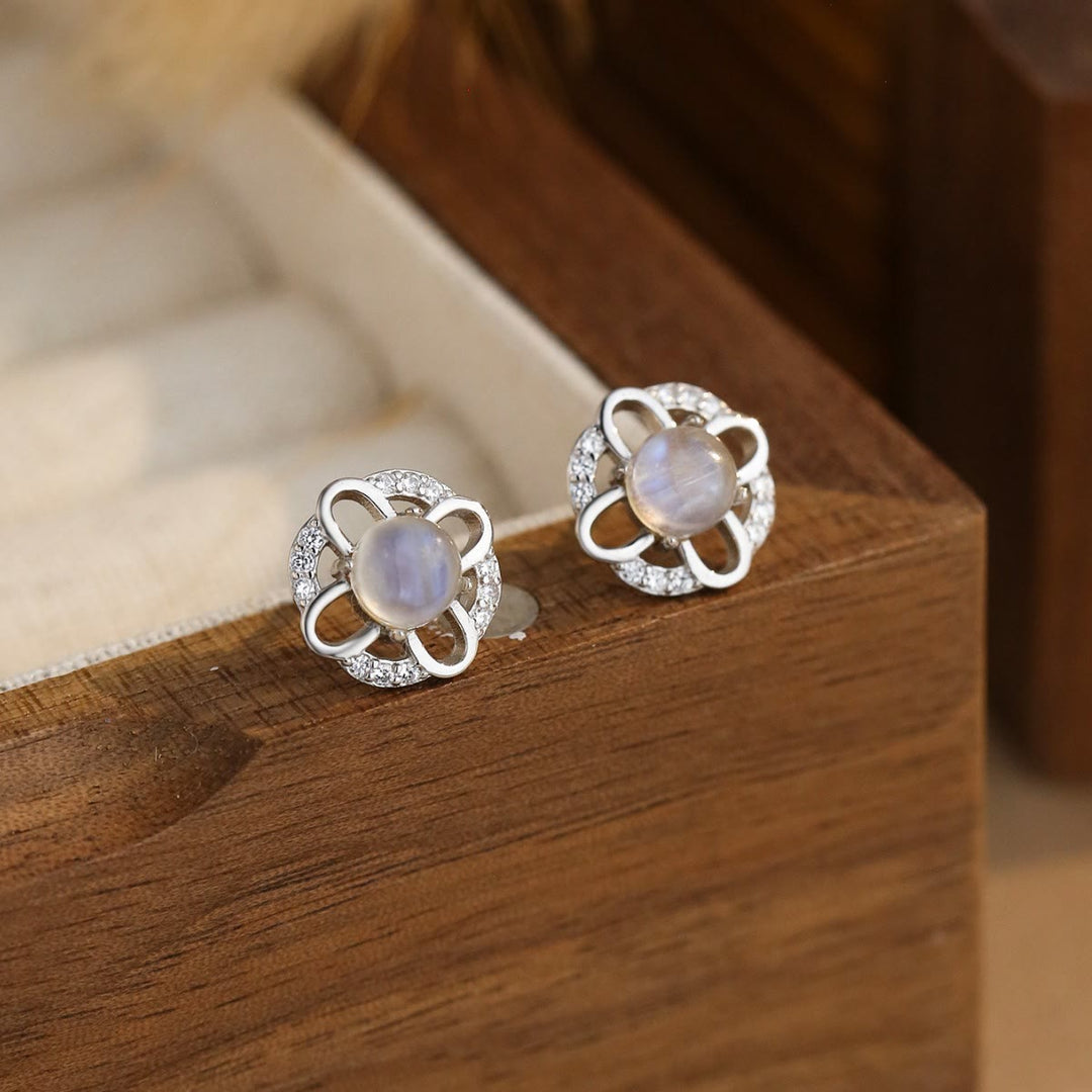 Olivenorma Moonstone Cross 925 Silver Stud Post Earrings - Natural Stone - image 0
