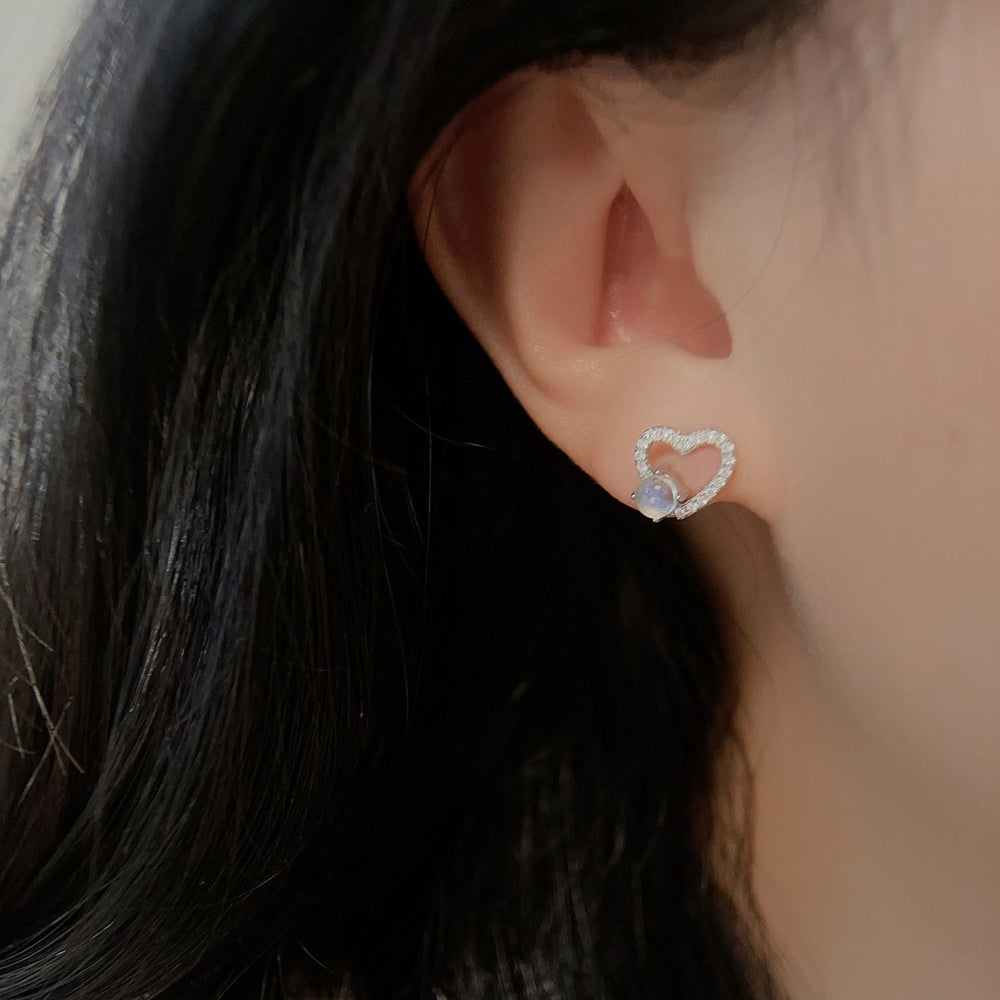 Olivenorma Heart Shaped Round Moonstone Stud Earrings - image 1