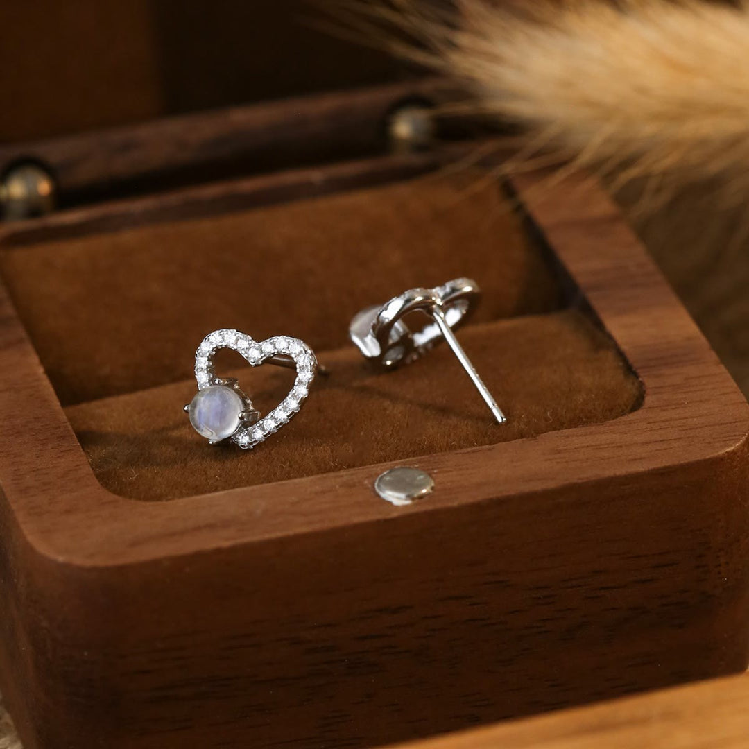 Olivenorma Heart Shaped Round Moonstone Stud Earrings - image 3