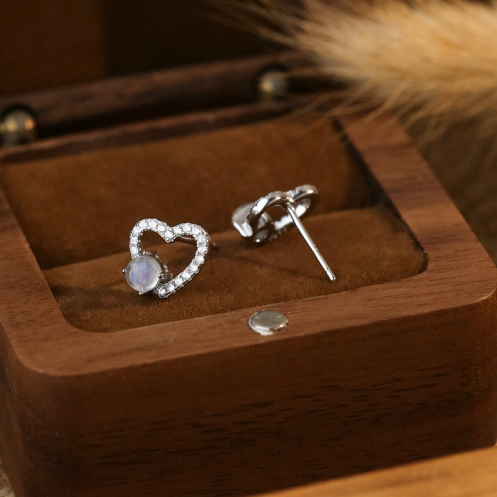 Olivenorma Heart Shaped Round Moonstone Stud Earrings - image 3