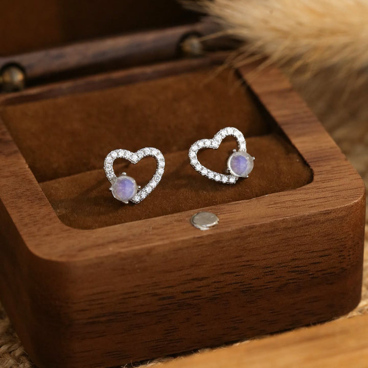 Olivenorma Heart Shaped Round Moonstone Stud Earrings - Natural Stone - image 0