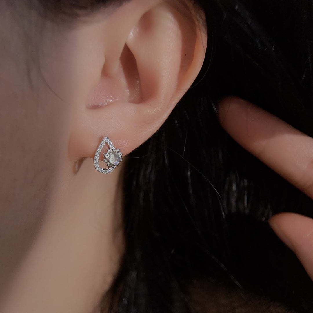 Olivenorma Waterdrop Shaped Round Moonstone Stud Earrings - image 2