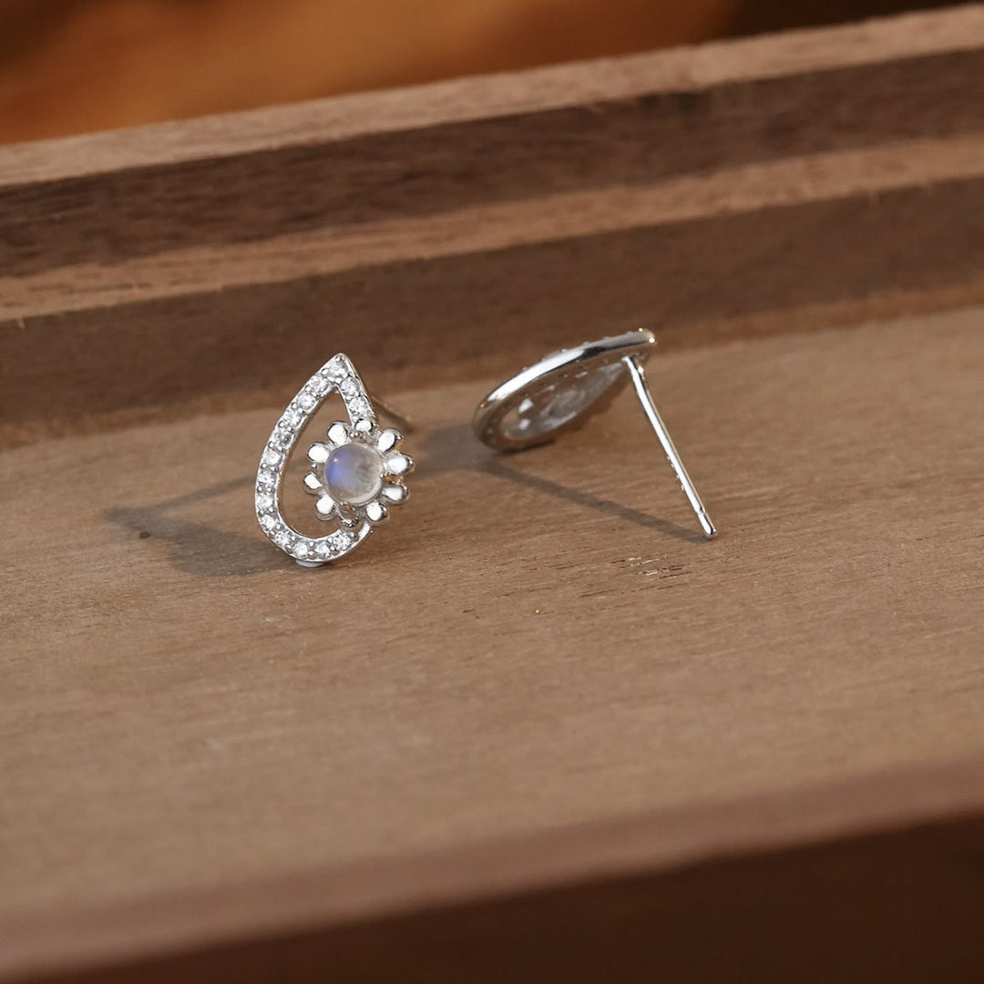 Olivenorma Waterdrop Shaped Round Moonstone Stud Earrings - image 3