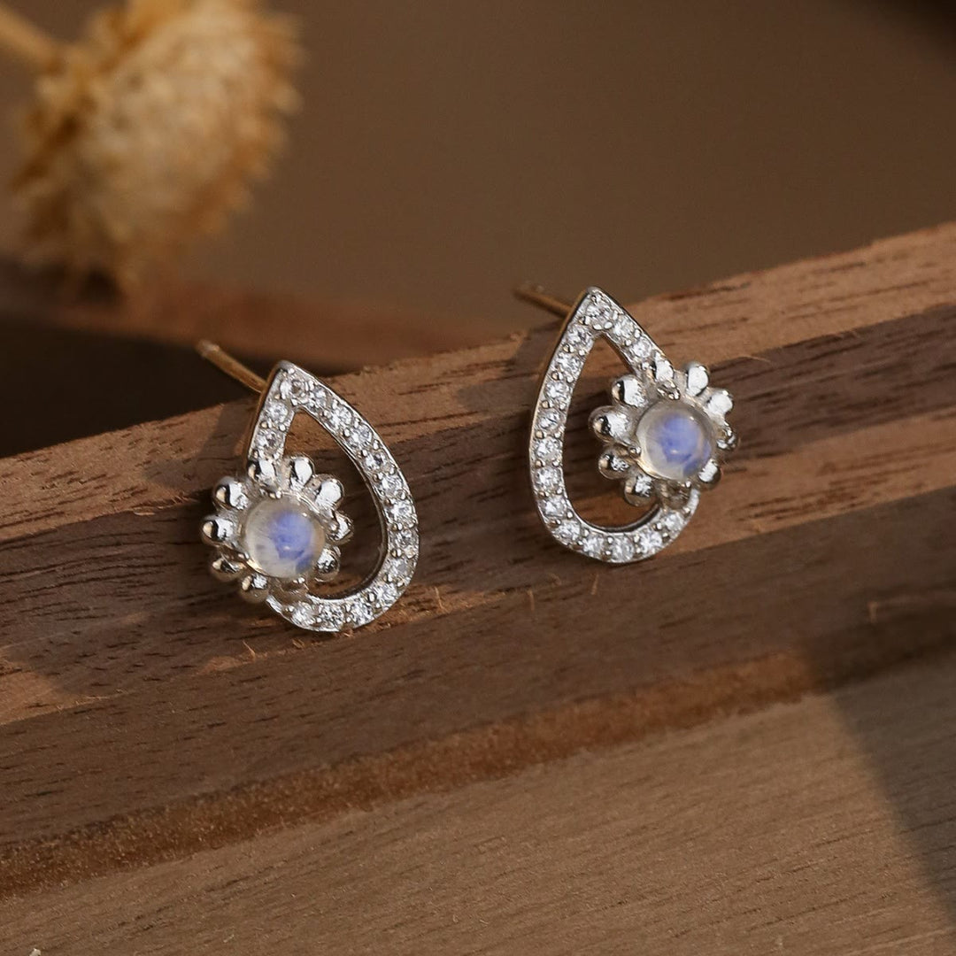 Olivenorma Waterdrop Shaped Round Moonstone Stud Earrings - Natural Stone - image 0
