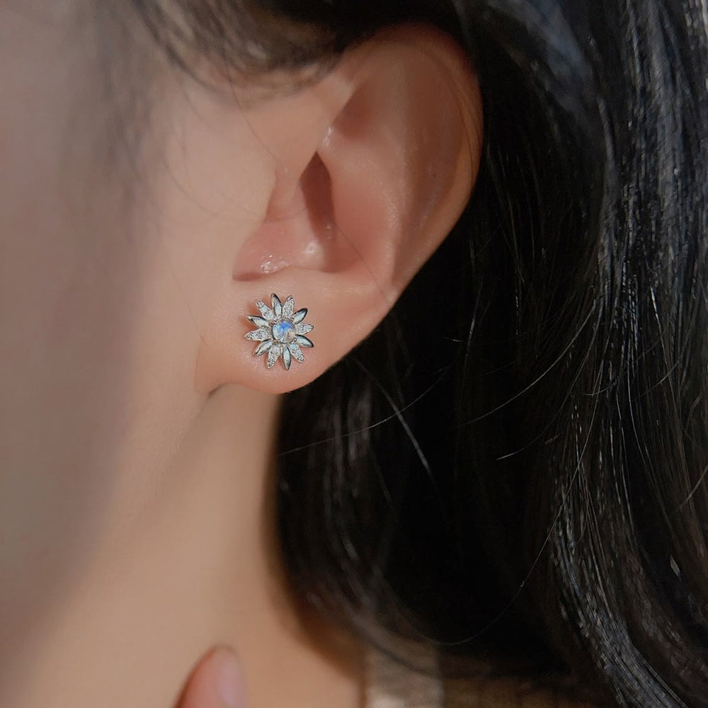Olivenorma Sunflower Shaped Round Moonstone Stud Earrings - image 1