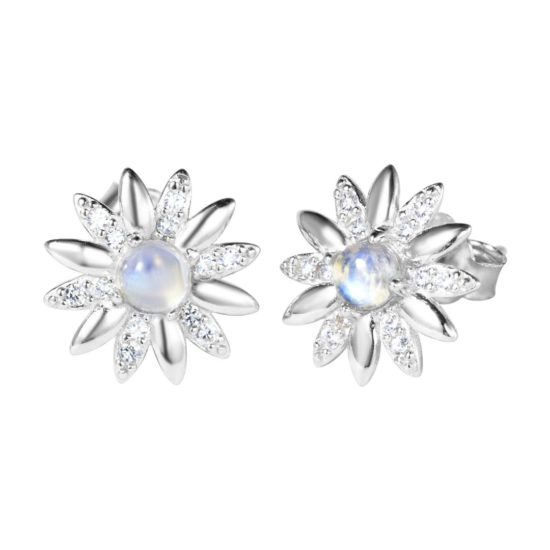 Olivenorma Sunflower Shaped Round Moonstone Stud Earrings - image 4