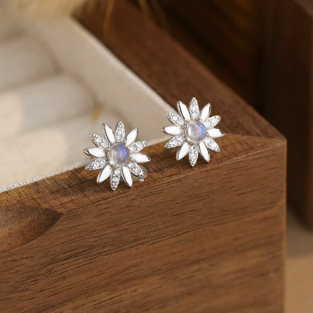 Olivenorma Sunflower Shaped Round Moonstone Stud Earrings - Natural Stone - image 0