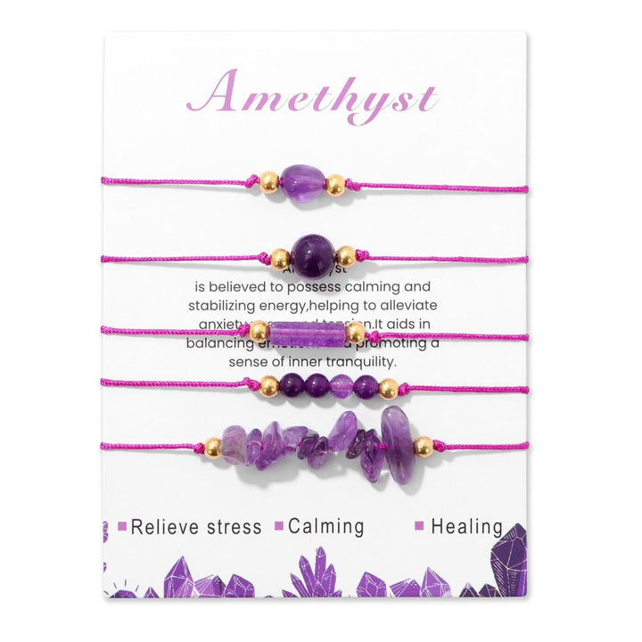 Olivenorma 5Pcs Handmade Gemstone Energy Braided Bracelet - Amethyst - image 4