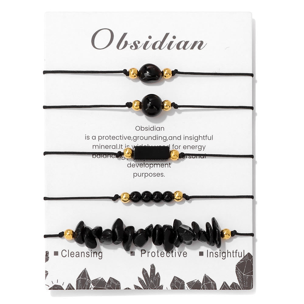 Olivenorma 5Pcs Handmade Gemstone Energy Braided Bracelet - Black Onyx - image 14