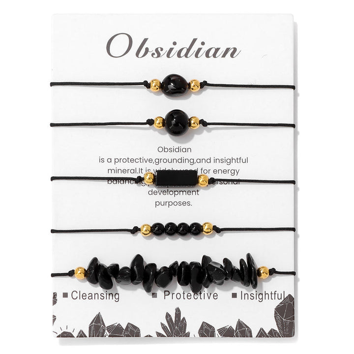 Olivenorma 5Pcs Handmade Gemstone Energy Braided Bracelet - Black Onyx - image 14
