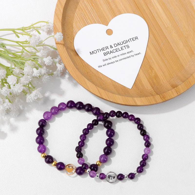 Olivenorma 2Pcs Natural Gemstone Mother & Sister Beaded Bracelet - image 7