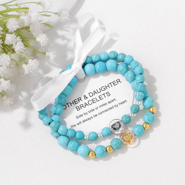 Olivenorma 2Pcs Natural Gemstone Mother & Sister Beaded Bracelet - Turquoise - image 0